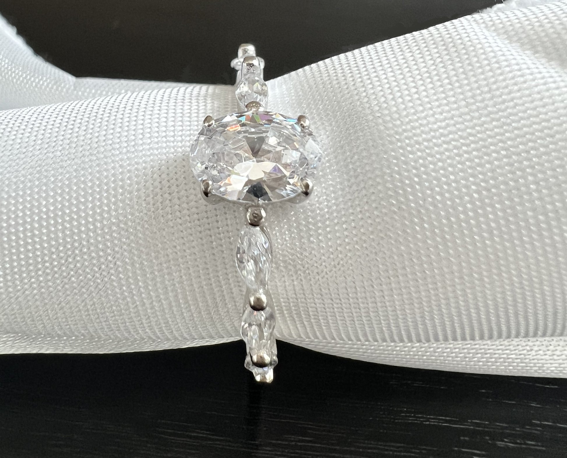 Dainty Sterling Silver Oval Diamond Cubic Zirconia Engagement Ring