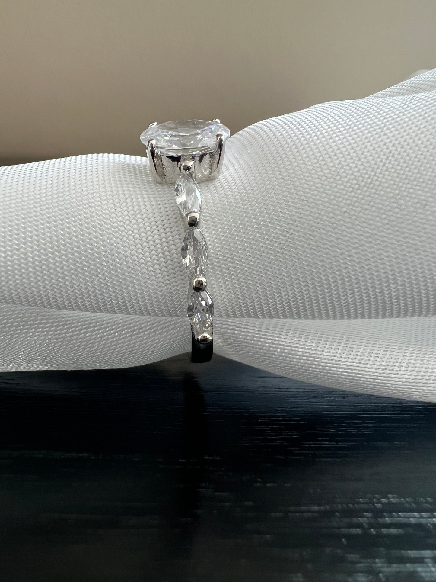 Dainty Sterling Silver Oval Diamond Cubic Zirconia Engagement Ring