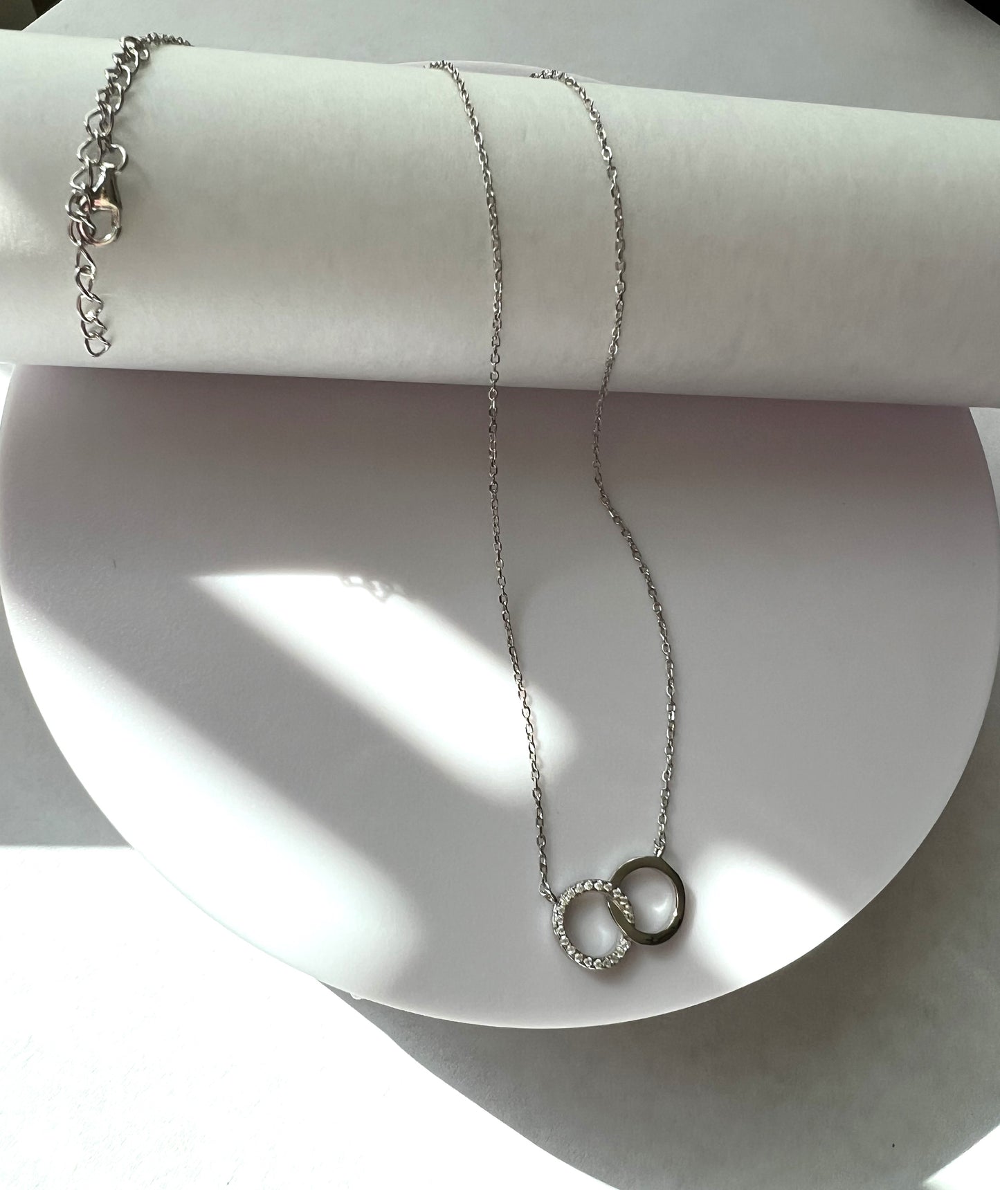 Dainty 925 Sterling Silver Interlocking Circles CZ Necklace