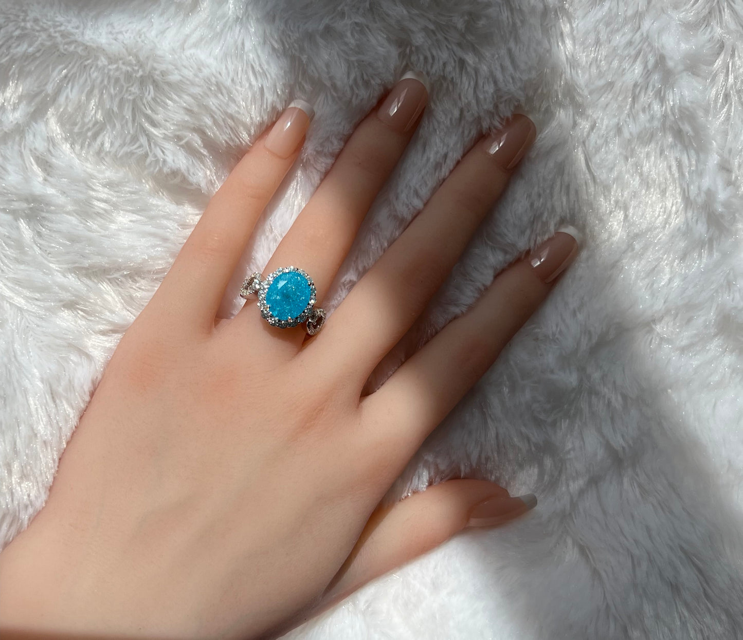 Infinity Oval Cut Aqua Blue Ice & Diamond Cubic Zirconia Ring on Sterling Silver