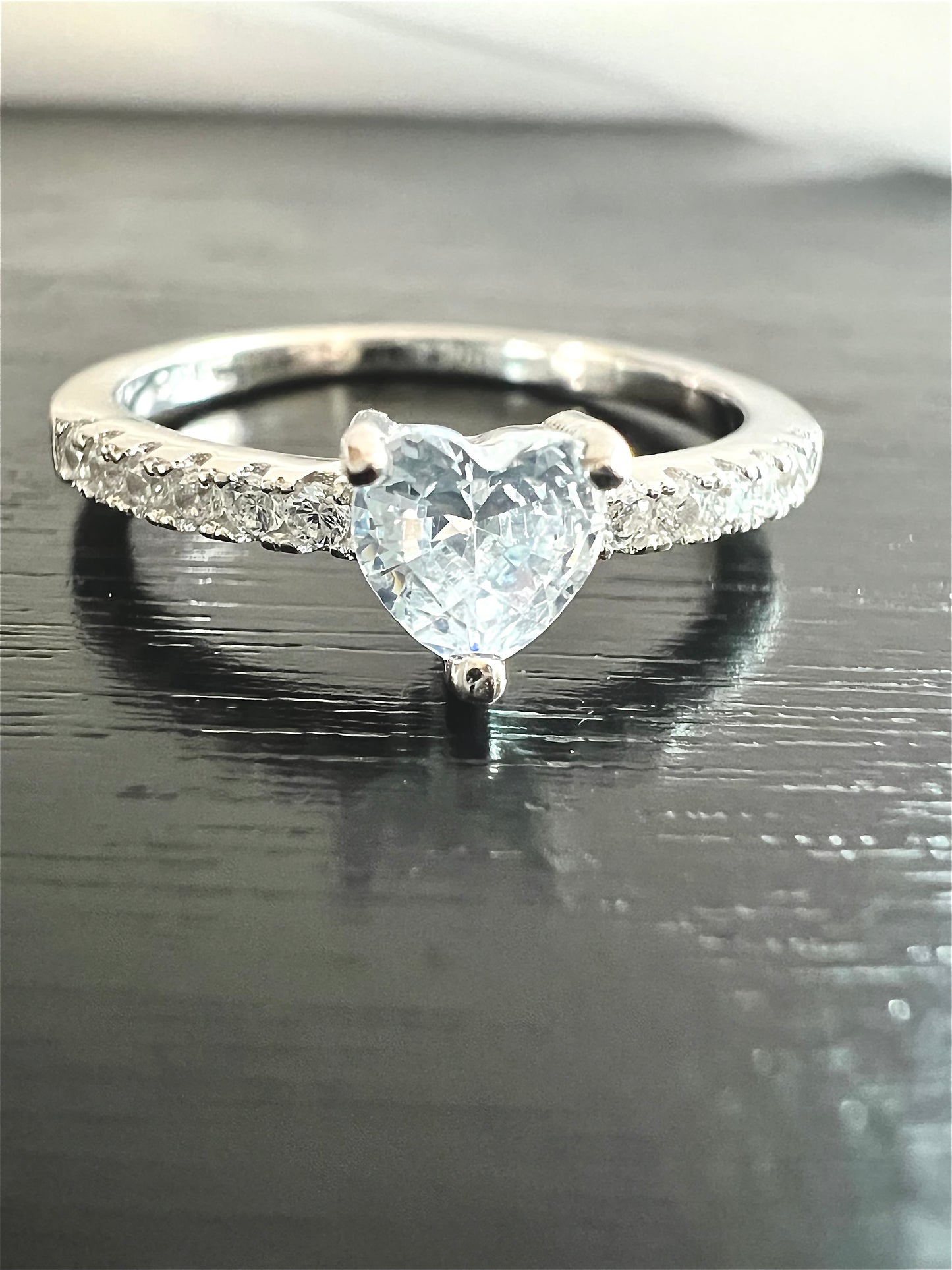 Dainty Sterling Silver Heart Clear Cubic Zirconia Engagement Ring