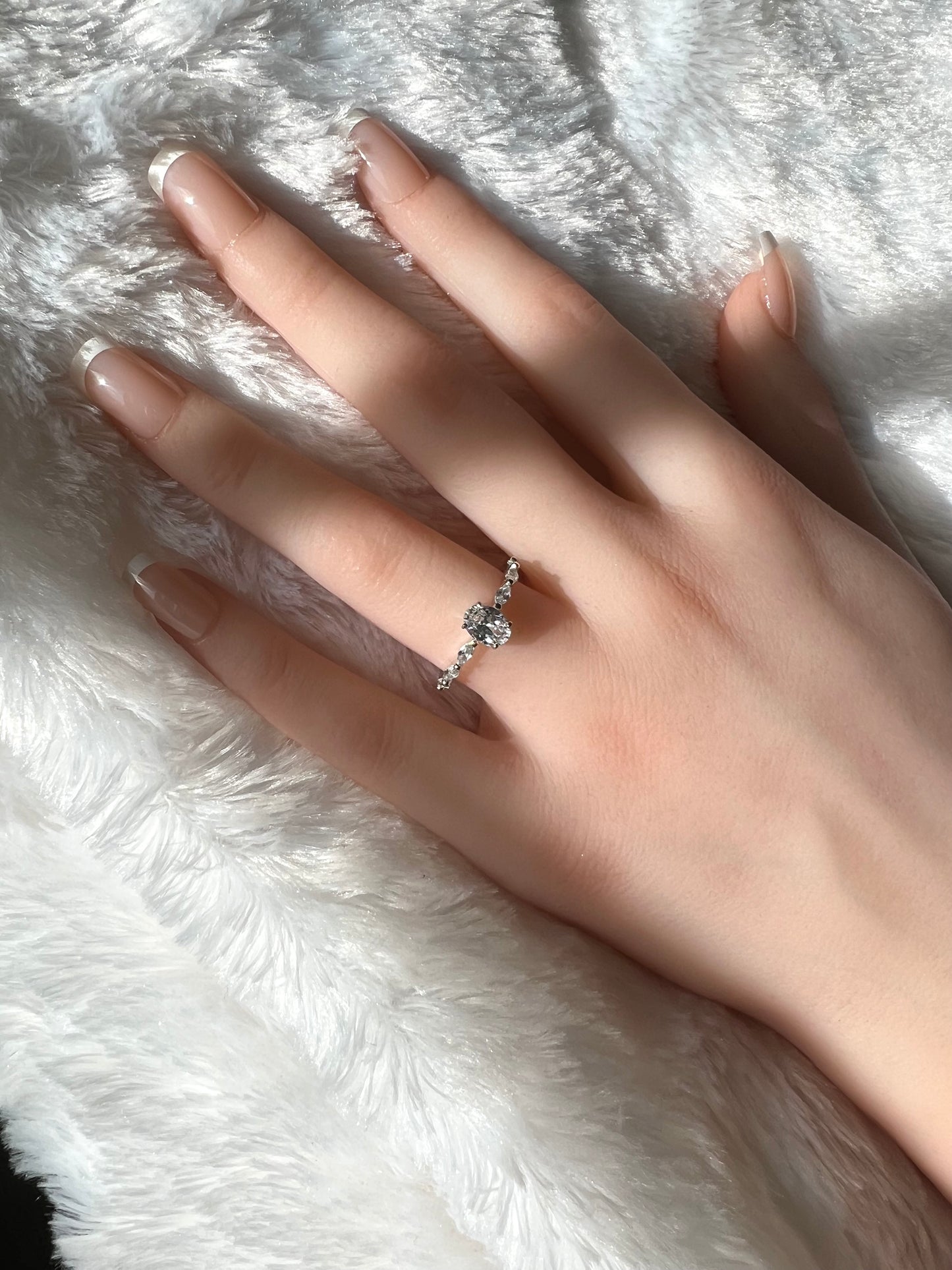 Dainty Sterling Silver Oval Diamond Cubic Zirconia Engagement Ring