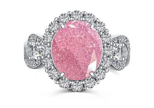 925 Sterling Silver Infinity Oval Cut Light Pink Ice & Diamond Cubic Zirconia Ring