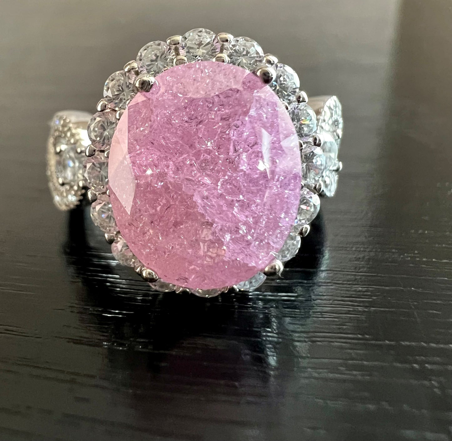 925 Sterling Silver Infinity Oval Cut Light Pink Ice & Diamond Cubic Zirconia Ring