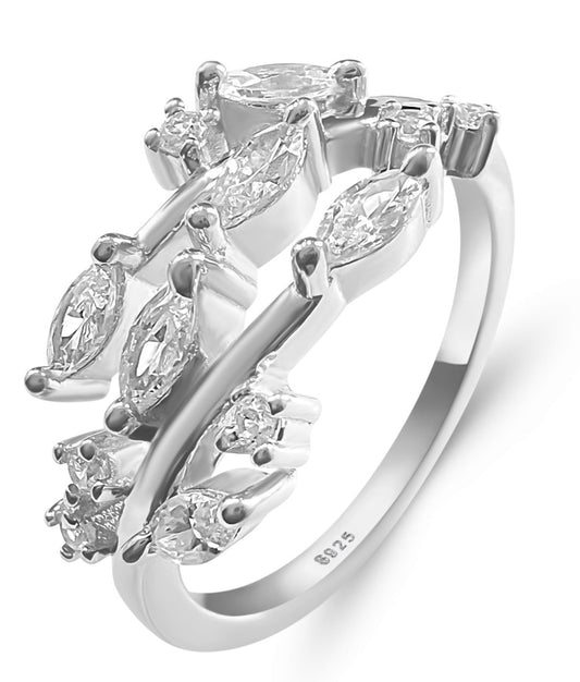 Sterling Silver Diamond Cubic Zirconia Marquise Cluster Ring