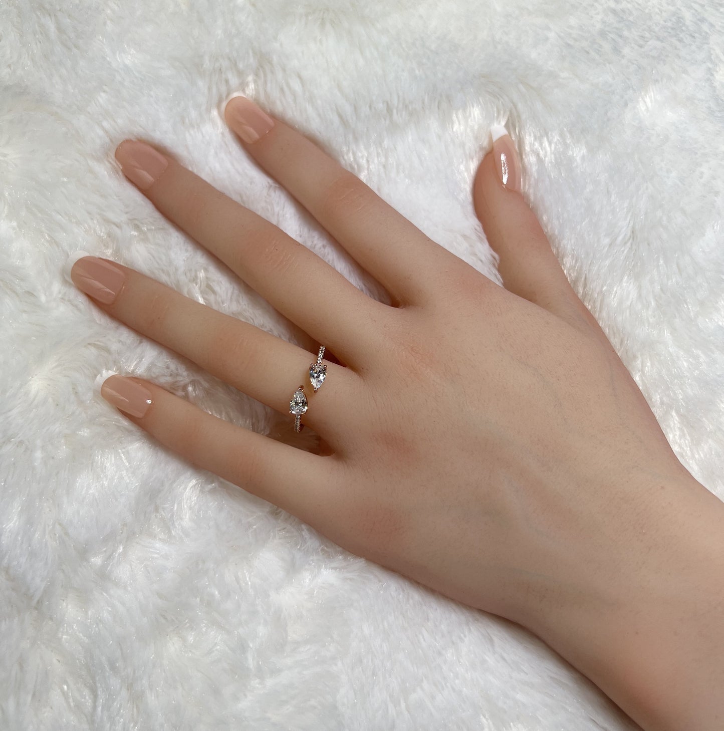 925 Sterling Silver Twin Pear Cubic Zirconia Open Ring on Rose Gold Plating
