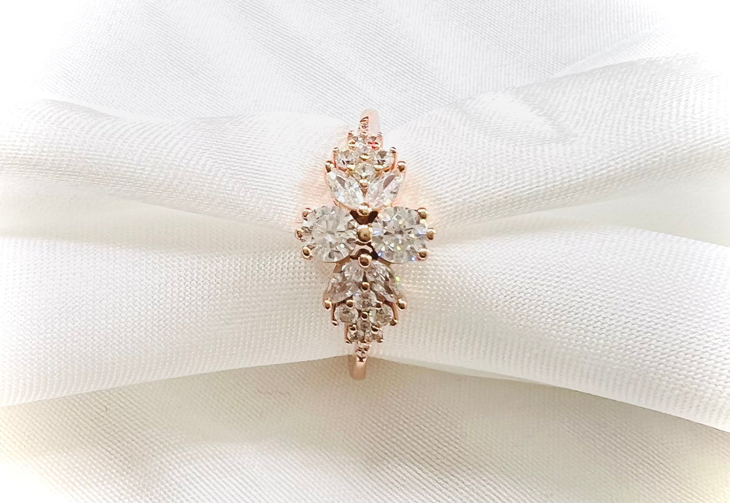 Sterling Silver Brilliant Butterfly Diamond Cubic Zirconia Ring on Rose Gold