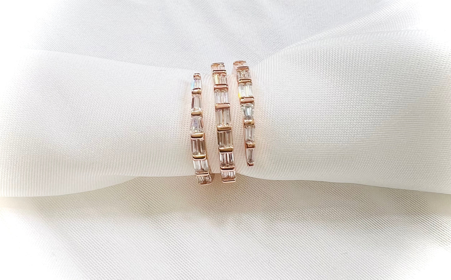 Sterling Silver Diamond Cubic Zirconia Baguette Spiral Ring in Rose Gold