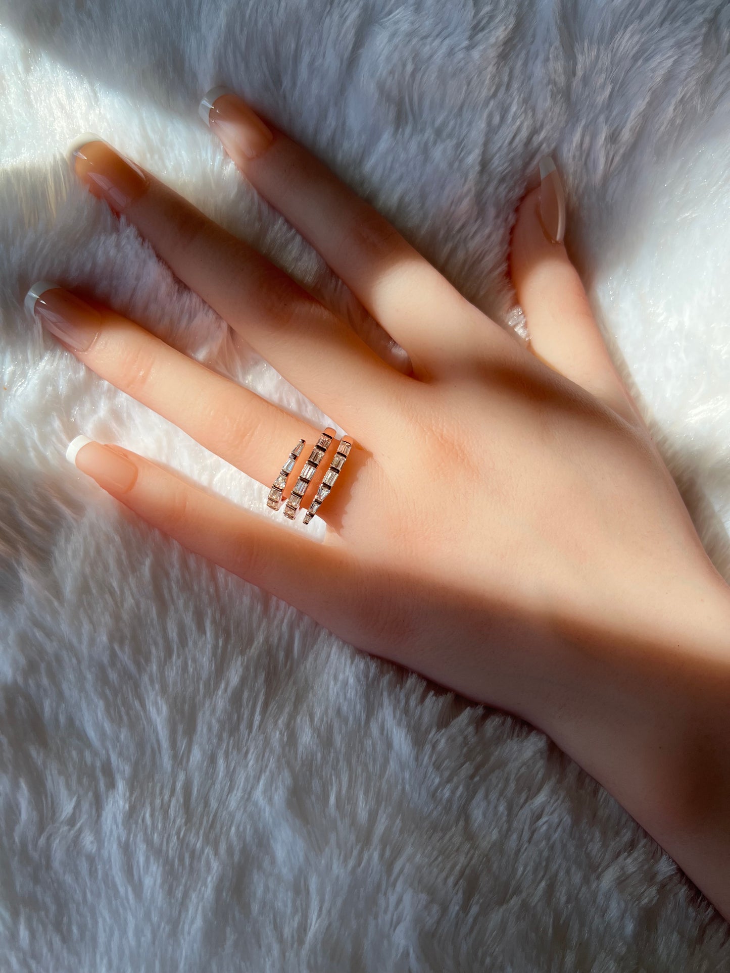 Sterling Silver Diamond Cubic Zirconia Baguette Spiral Ring in Rose Gold