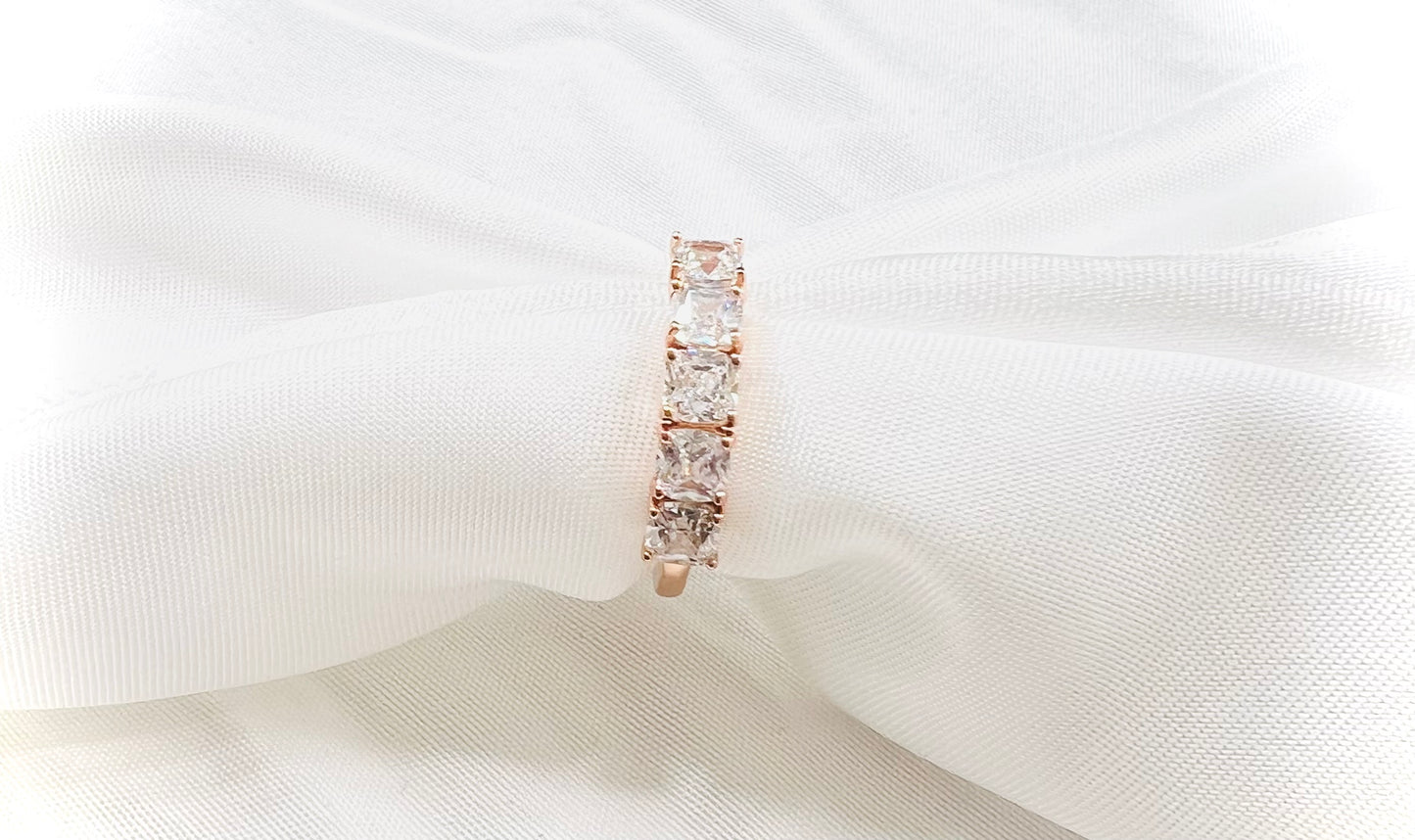 Sterling Silver Princess Cut Diamond Cubic Zirconia Wedding Band in Rose Gold