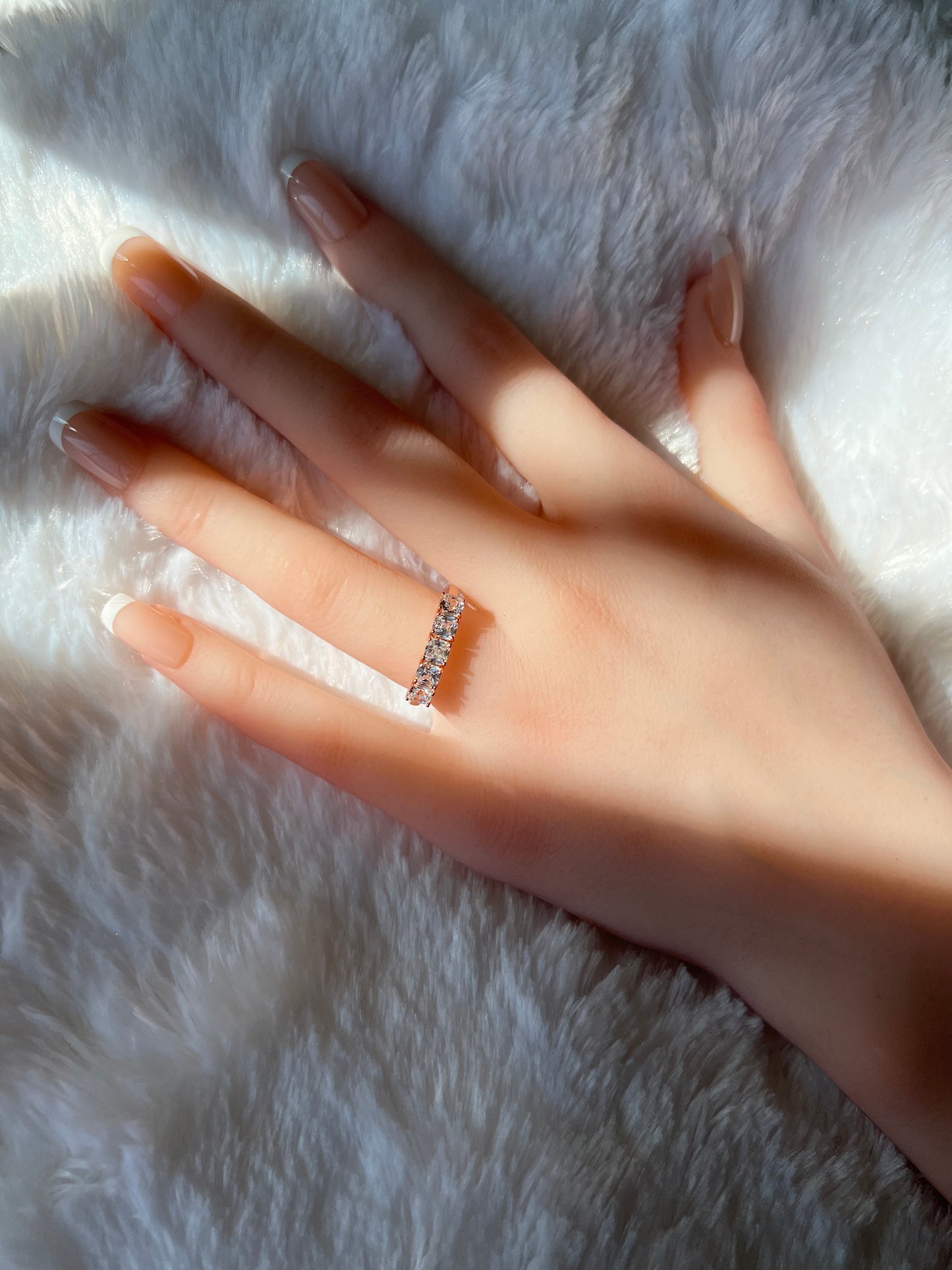 Sterling Silver Princess Cut Diamond Cubic Zirconia Wedding Band in Rose Gold