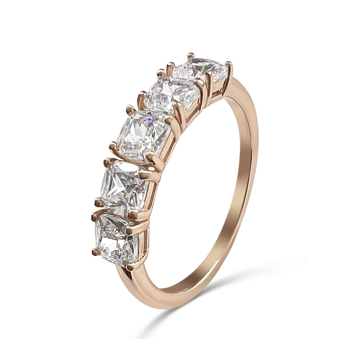 Sterling Silver Princess Cut Diamond Cubic Zirconia Wedding Band in Rose Gold